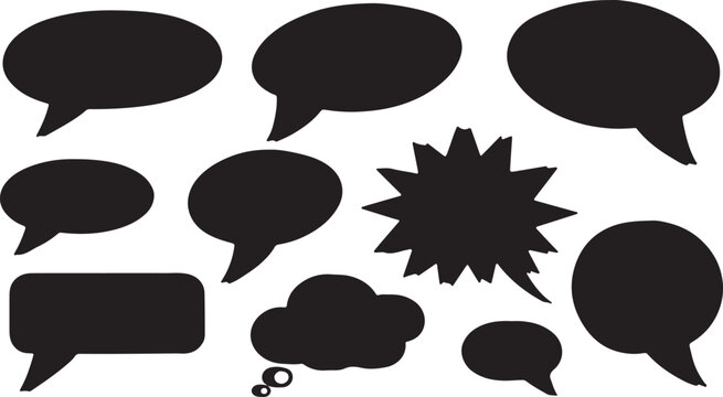 Speech bubbles silhouette icons for comic book conversation and thoughts clouds