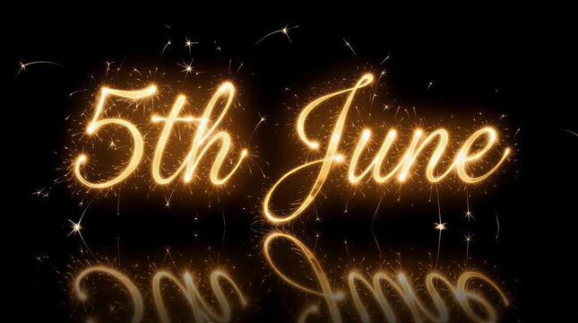 Powerful close up visual of the date 5th June written in flowing elegant glowing golden sparkler text, best for World Environment Day event marketing.