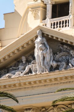Triangular pediment with sculptures Malaga City Hall architectural detail