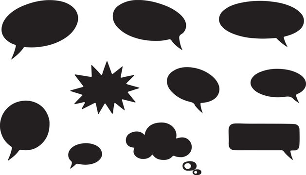 Speech bubbles silhouette icons for comic book conversation and thoughts clouds