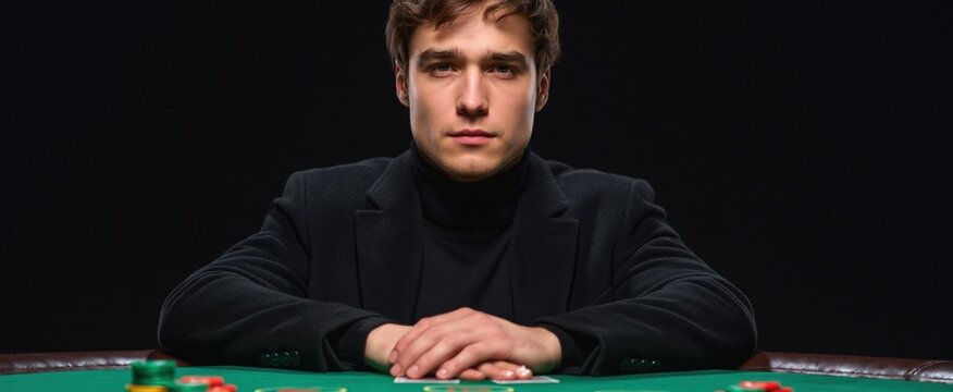 Engaged Blackjack enthusiast at a gaming table with chips and cards in a real casino vibe