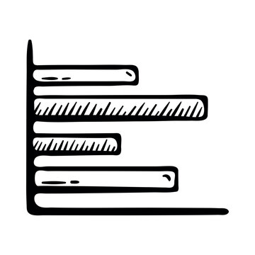 Horizontal bar chart icon for data comparison. Hand drawn doodle illustration of lateral column graph for business statistics and progress.