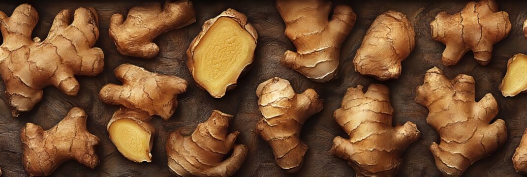 Fresh Organic Ginger Roots with Brown Knobby Rhizomes and Cracks, Aromatic Flavor for Culinary Uses