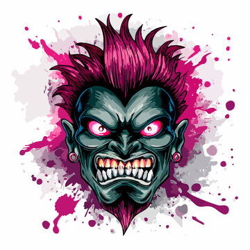 Evil Monster Face Vector Illustration Grunge Punk Style Graphic Resource For Commercial Use