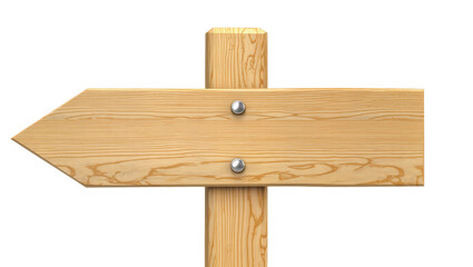 Wooden directional signpost with arrow pointing left, isolated on transparent background © Mia