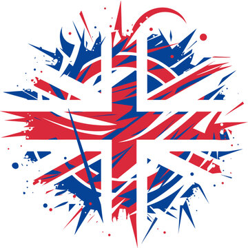 Fractured and splattered Union Jack.

