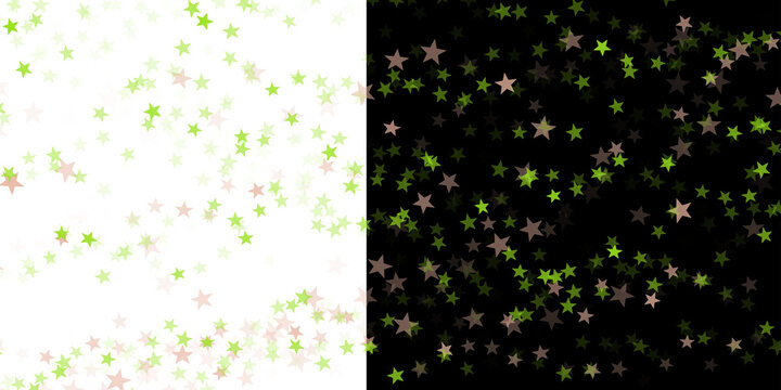 Lime green and rose stars scattered on split dark transparent background