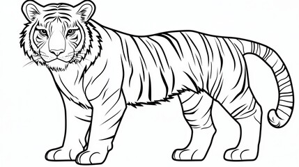 Obraz premium Single Continuous Outline Cartoon Style Tiger Illustration for Coloring Projects on White Background