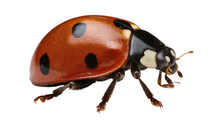 Red ladybug with black spots, isolated on transparent background © Mia