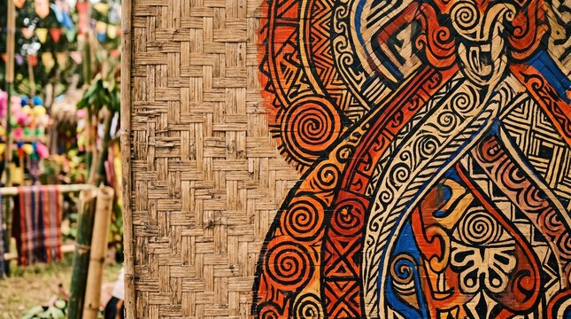 Vibrant Pintados-Kasadyaan Festival Background Featuring Traditional Tribal Tattoo Patterns and Bold Ethnic Body Art Textures