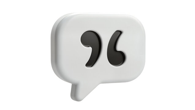 3D white speech bubble with black quotation marks, isolated on transparent background