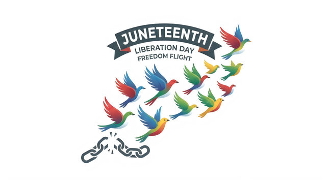 Juneteenth freedom day celebration with flying birds and broken chains graphic