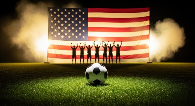 FIFA Worldcup 2026 USA team celebrating victory with American flag on field
