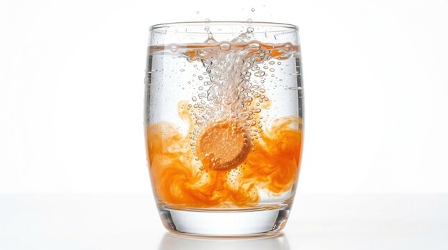 Effervescent Vitamin C Tablet Dissolving in Water Glass
