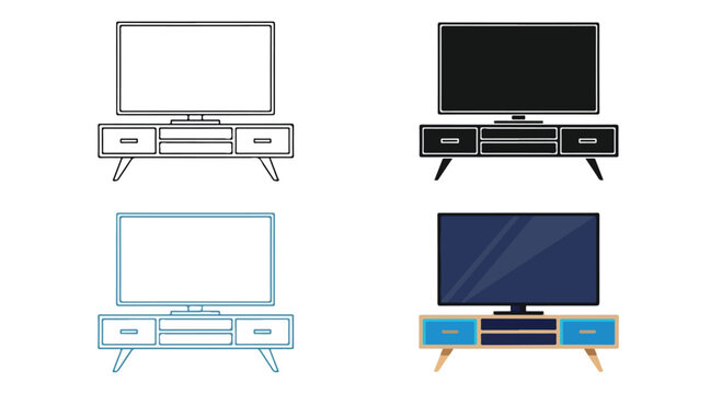 Collection of modern flat screen TVs with various colored outlines and stands