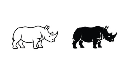 Rhino animal silhouette icon in clean line art and solid black vector styles for wildlife conservation and safari branding © Elevate