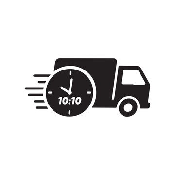 Fast Delivery Truck Icon With Clock Showing Speed Lines For Express Shipping.