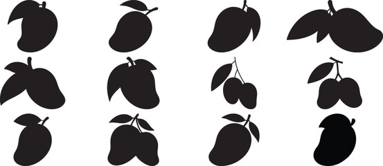 Fototapeta premium Mango Silhouette Icon Set: A Tropical Fruit Vector Collection for Fresh Food Branding Design.