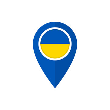 Map marker or pointer with Ukrainian flag. Location pin icon with flag of Ukraine