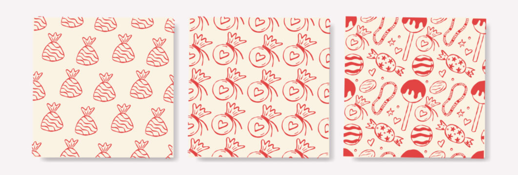Christmas-themed seamless patterns with candies