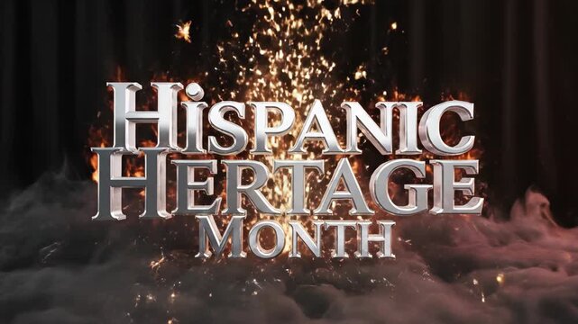 Fiery Hispanic Heritage Month text with smoke on dark background