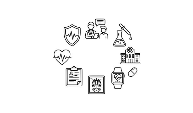 Modern health checkup icon collection with medical diagnosis patient care and healthcare symbols editable stroke
