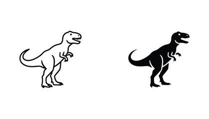 Tyrannosaurus rex dinosaur icon set featuring outline and solid black silhouettes for museum exhibit graphics and prehistoric themes © John