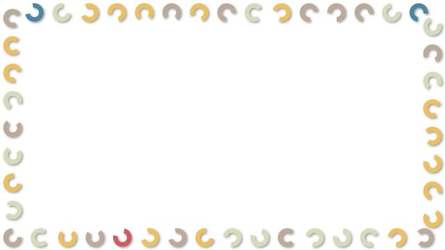 Animated illustration with a frame of circular geometric elements rotating randomly on a white background.