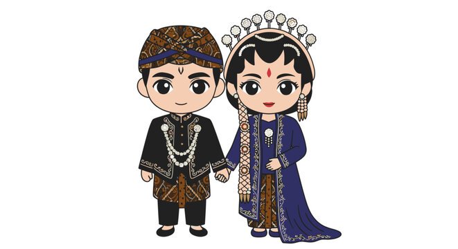 Javanese Wedding Couple in Traditional Attire Illustration