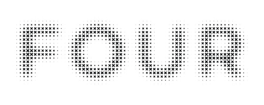 Four word text created with minimalist black halftone dot pattern style