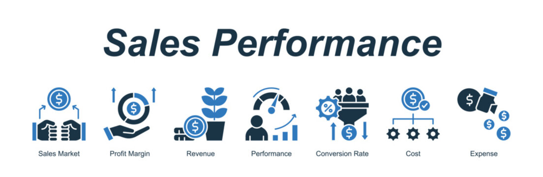 Sales Performance banner web icon vector illustration concept with an icon of Sales Market, Profit Margin, Revenue, Performance, Conversion Rate, Cost, Expense 