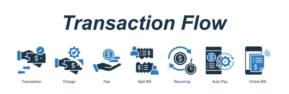 Transaction Flow banner web icon vector illustration concept with an icon of Transaction, Charge, Fee, Split Bill, Recurring, Auto Pay, Online Bill 
