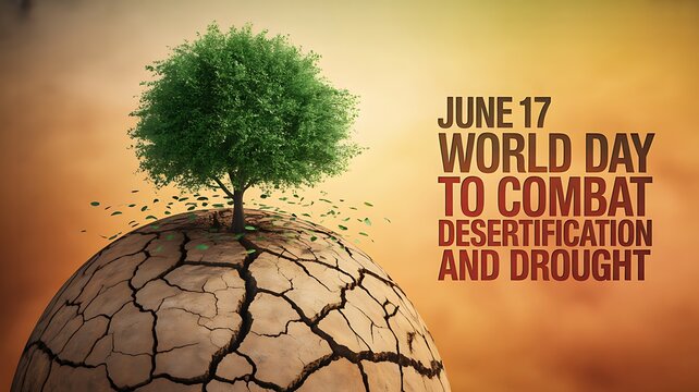 World day to combat desertification and drought illustration with tree on cracked earth globe