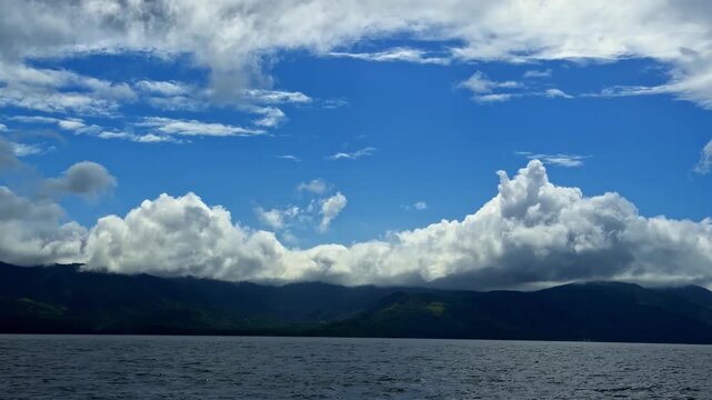 Ocean view with the southern part of the island of Leyte in the Philippines on the horizon.