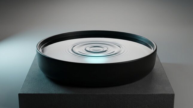 Abstract 3D render of a futuristic water ripple devic, concept for meditation ad wellness technology on aclean background