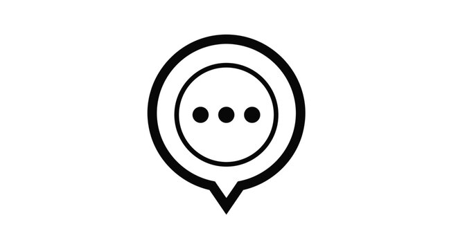 Simple black and white icon of a speech bubble with three dots representing an ongoing conversation for web and app interfaces.