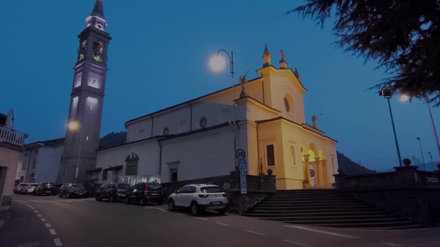 FINO DEL MONTE, ITALY  the Christian Parish Church exterior at night