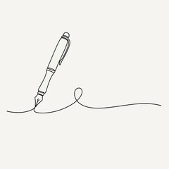 Obraz premium Minimalist Fountain Pen Drawing Single Line Art Writing