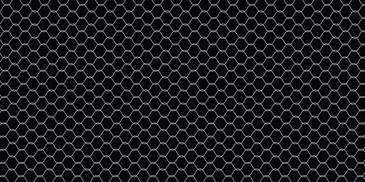 Hexagonal Chicken Wire Mesh Pattern On Black Background &mdash; Metal Wire Fence Texture