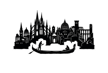 Venetian gondola and cityscape silhouette italy travel illustration © BabuChandra