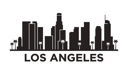 Fototapeta premium Los Angeles City Skyline Silhouette with Palm Trees Minimalist Black and White Vector Illustration