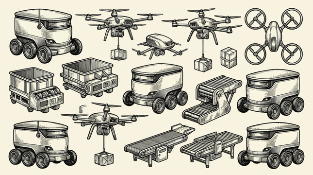 Diverse collection of small transport vehicles and toys.