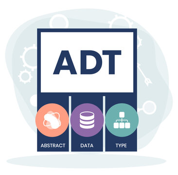 ADT, ABSTRACT DATA TYPE acronym. Concept with keyword and icons. Flat vector illustration. Isolated on white.