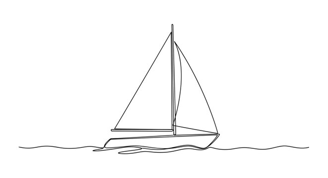 Minimalist sailboat illustration on wavy water, single line drawing, clean design