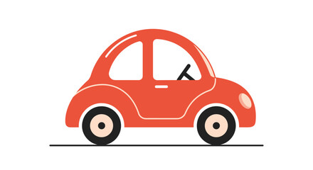 Fototapeta premium Simple profile illustration of a red compact car with a black steering wheel and large wheels on a thin road line.