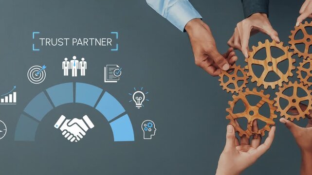 Hands of business partners working together, connecting gears, teamwork concept, trust partnership, visual collaboration, growth strategy, success symbols Gluon.