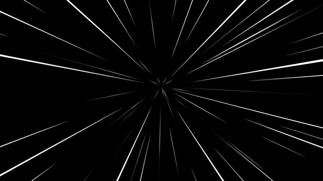 Starfield warp speed background with white zoom lines exploding from dark central cosmic vortex