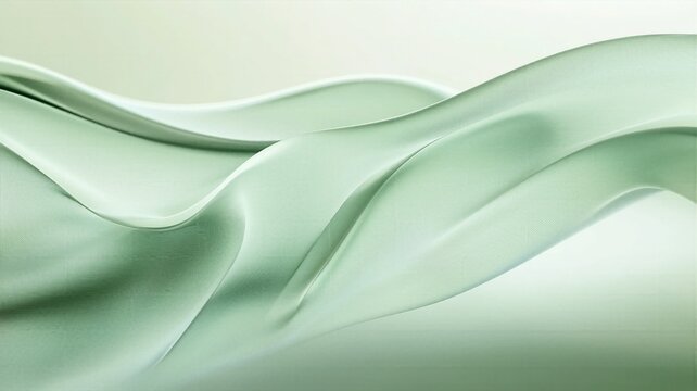 Elegant luxury silk satin texture in soft mint green draped in organic smooth wave folds