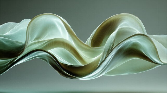 Dynamic cyber tech wave ribbon of pale green net line floating elegantly on soft studio lighting