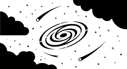 Minimal galaxy vector with nebula stars and comets in clean simple cosmic illustration design © MdArif